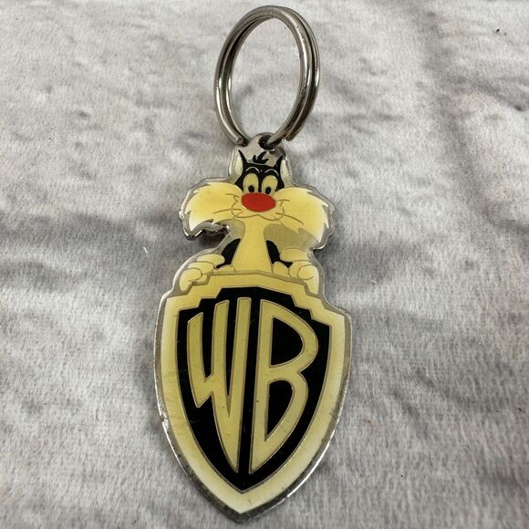 VTG 1999 Sylvester Cat Warner Bros Logo Keychain Looney Tunes - Picture 2 of 3